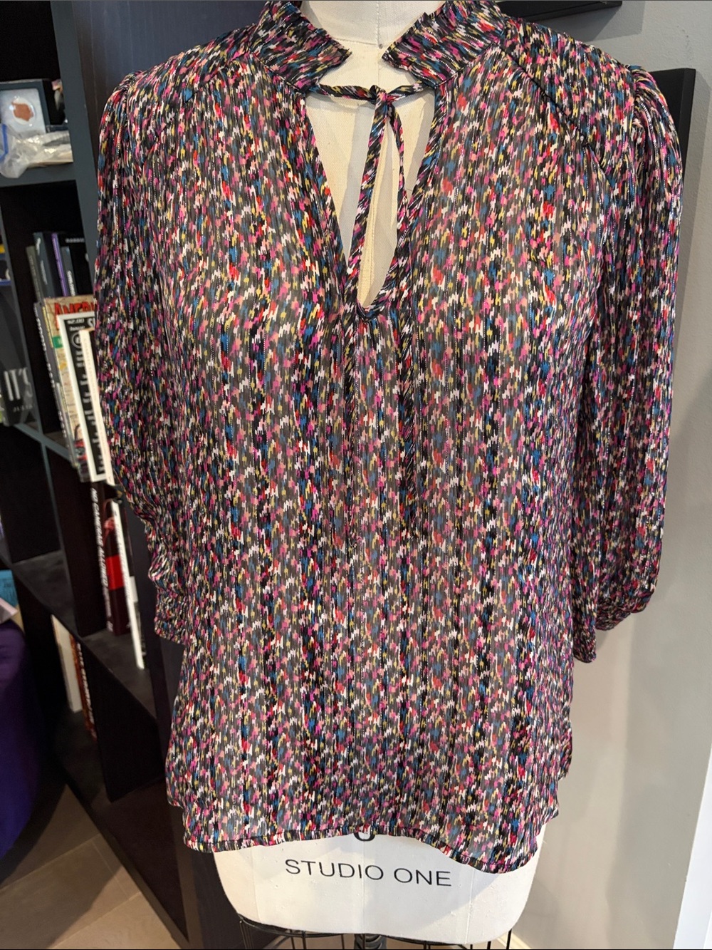 Ba&sh Dalas Silk Blend Colorful Women’s Multicolor Printed Tie-Neck Blouse